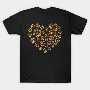 Leopard Print Love Heart Dog Paws Valentines Day T-Shirt